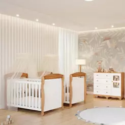 Quarto Bebê Gêmeos 2 Berços Americano Marquesa Cômoda 1 Porta Uli 100%MDF