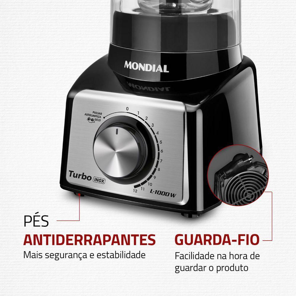 Liquidificador Turbo Mondial Black Inox L-1000 Bi Liquidificador-220v-preto/inox · foto 2