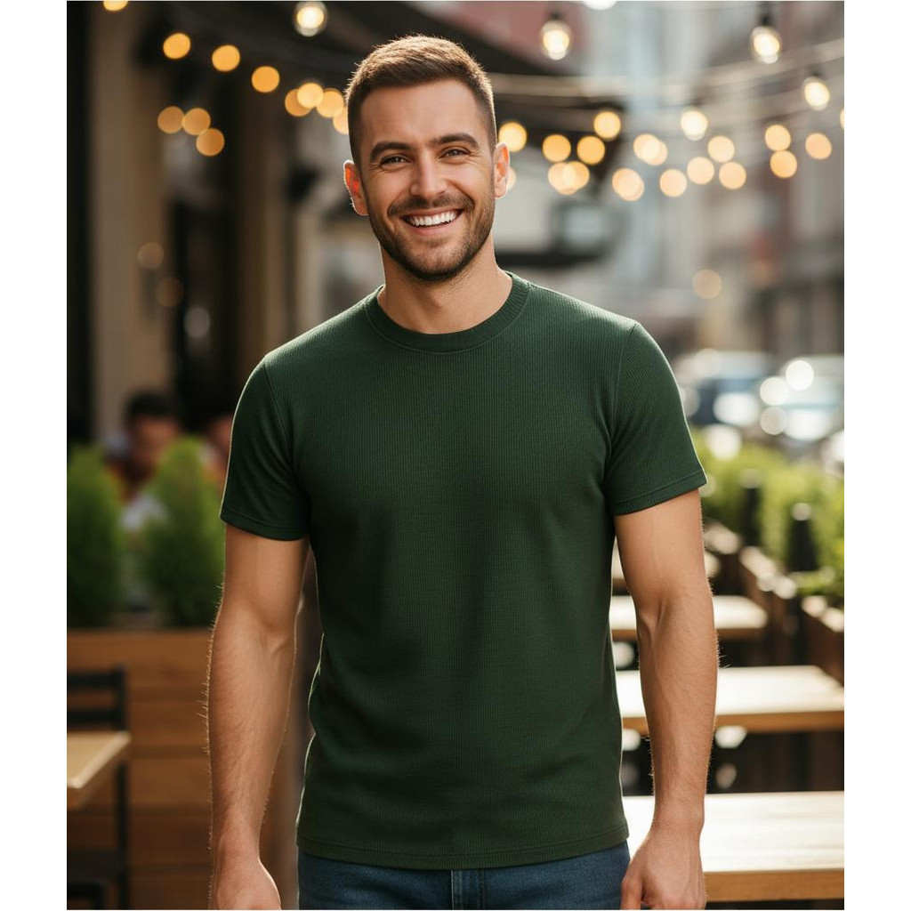 Camiseta Americana Ribana Básica Canelada Slim Masculina Fit