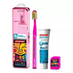 Kit Escova Dental Dentalclean 3 em 1 Romero Britto + Fio Dental 25m + 1 Gel Dental Regenerador Sensitive 50g 1 Unidade