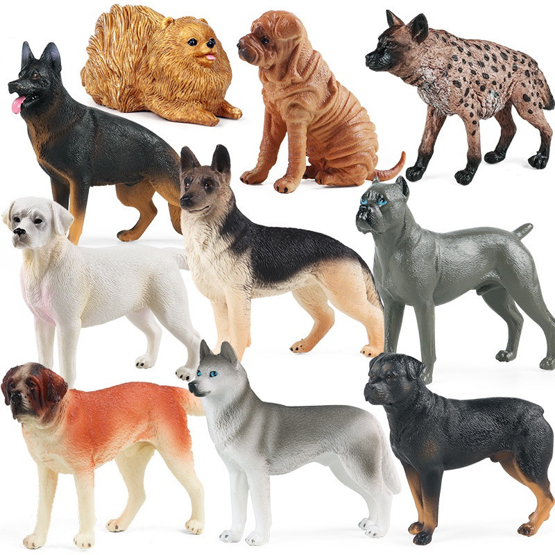 Figura de ação de cão de fazenda nova em folha, modelo de animal de estimação: pastor alemão, buldogue, rottweiler, husk
