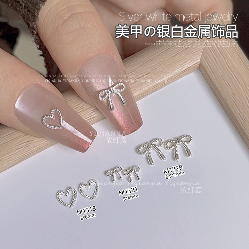 Pequena Bola de Aço Amor Coração Arco Manicure Influenciador Venda Quente Bonito Gravata Borboleta Liga de Metal Wearabl