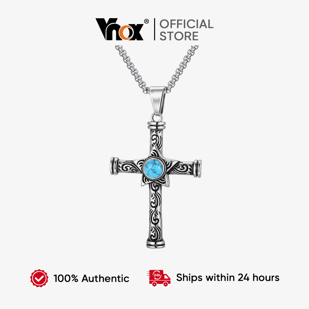 Vnox Cruz Turquesa Adoração Colar Exclusivo Fé Sagrada Jóias Igreja Acessório Graça Bênção Presente