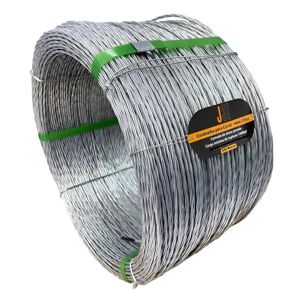 Cordoalha Arame Liso Galvanizado Curral 3 Fios 4mm 500m JST 1000kgf