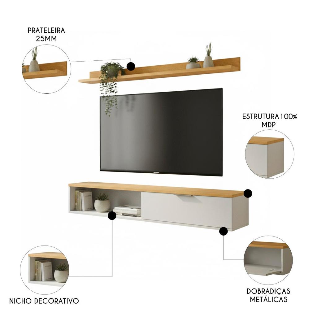 Rack Tv 55 Pol. Suspenso 136cm 1 Porta Lila Off/Nature Z49 - Mpozenato · foto 2