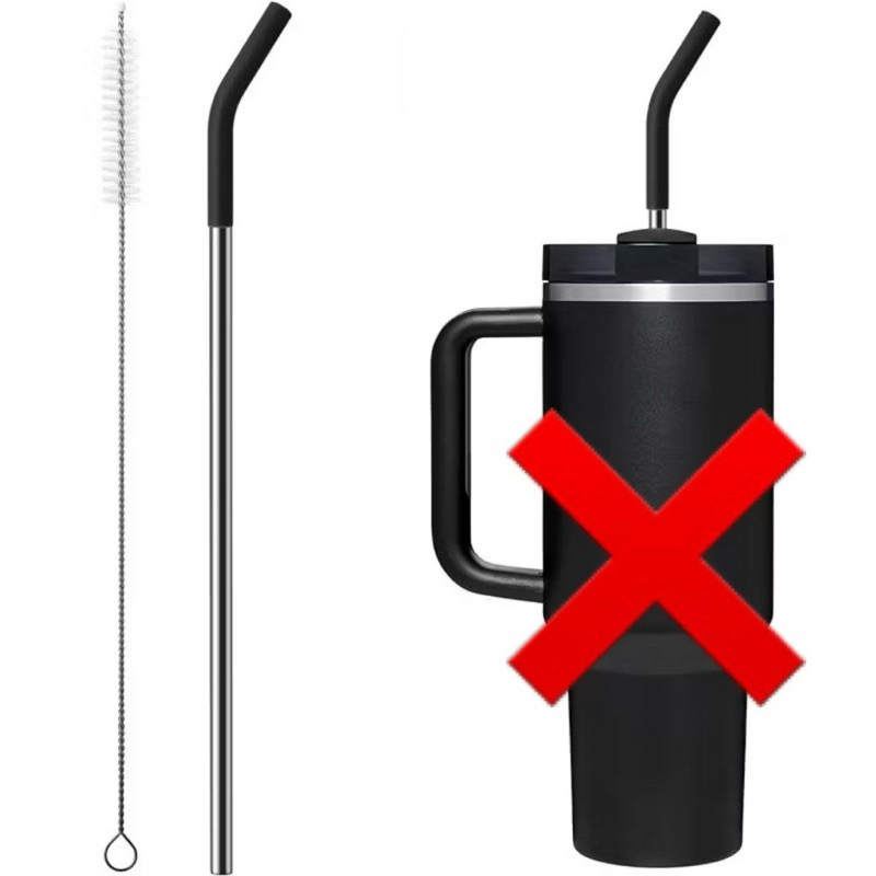 3 unidades 1 Canudo inox + 1 Vassourinha Limpeza + 1 Capinha 28cm para COPO, COPÃO de 1200ml de Inox com a capinha