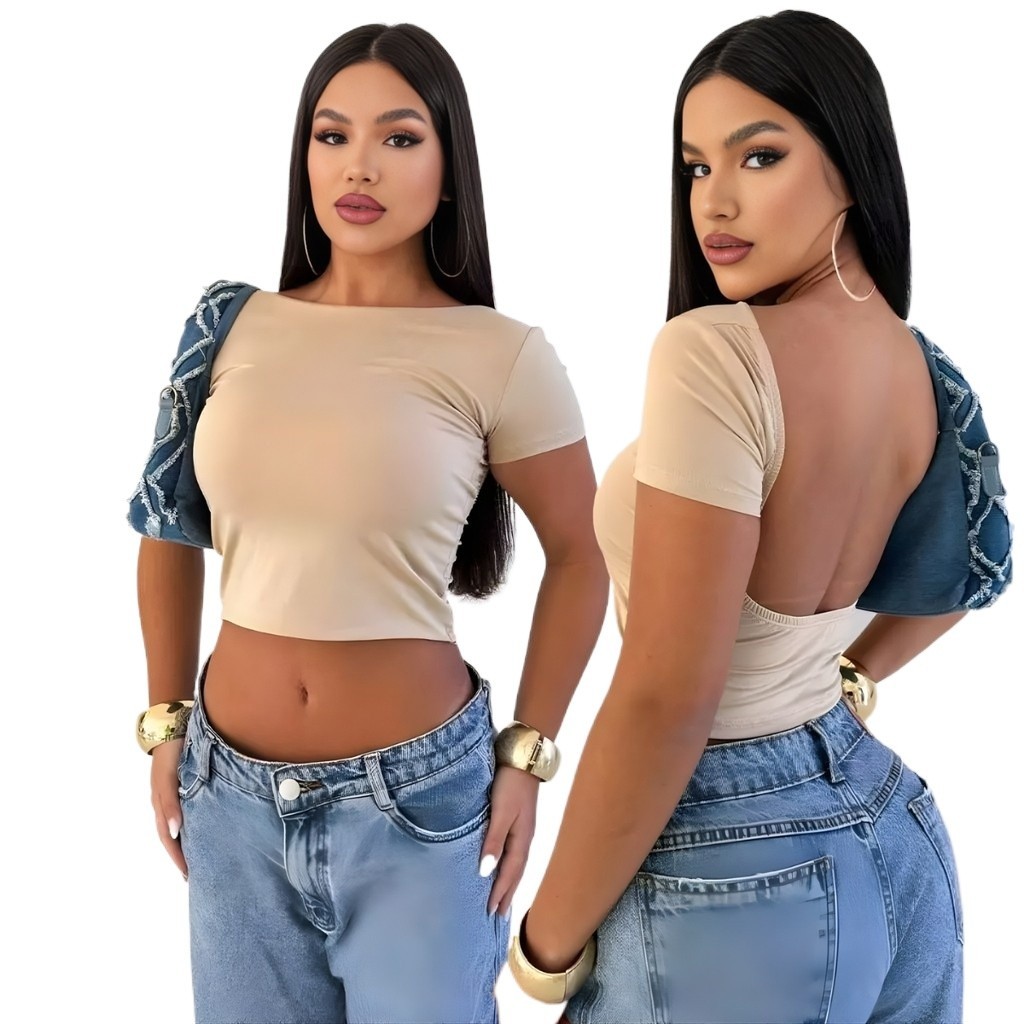 Cropped Costa Nua Suplex Feminina Ombro a Ombro Baby Tee Manga Curta Liso Tecido Duplo em Oferta na Shopee