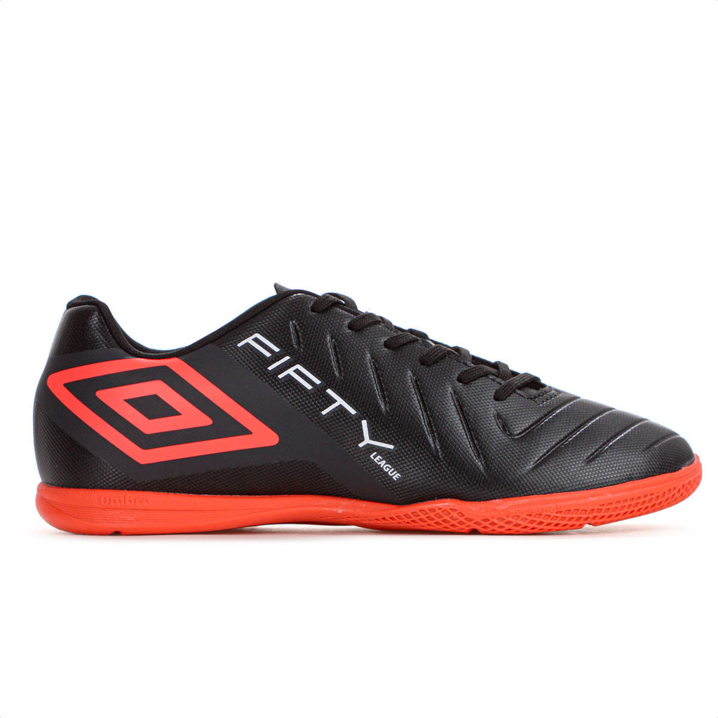 Chuteira Umbro Futsal Fifty Vi League Preto Coral e Branco - Masculino