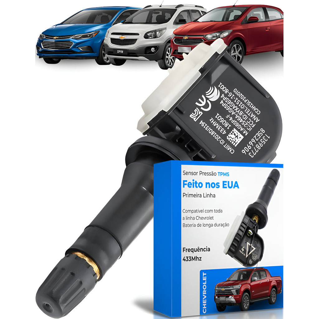 Sensor Pressão Tpms Pneu Cruze Onix Cobalt S10 Prisma Spin Tracker Trailblazer 433Mhz Calibragem