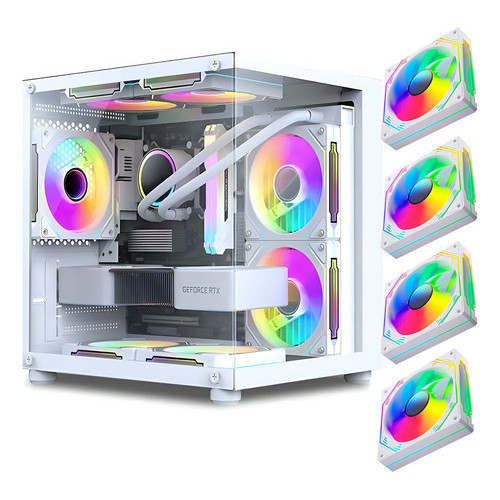 Gabinete Gamer Hayom aquário em vidro com 4 fans coller RGB GB1797 cor branco