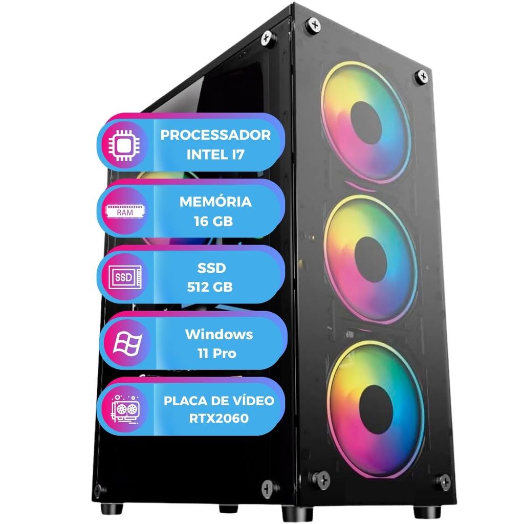 PC Gamer Completo i7 11ª Geração RTX2060 6GB 16GB RAM SSD 512GB Win11 Desempenho Pro