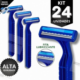 Kit 24 Barbeador Descartável 2 Lâminas com Fita Lubrificante | Prestobarba Uso Diário e Profissional em Oferta na Shopee