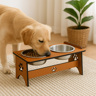 Comedouro Duplo Pet Mdf Pote Alumínio Alimentador Antiodor em Oferta na Shopee