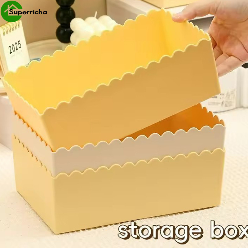Cestas De Armazenamento De Mesa Com Borda Ondulada Fofa De 1/2 Unidades-Batom Pincel De Maquiagem-Cesta Diversa Doméstic