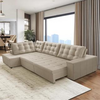 Sofá de Canto Retrátil e Reclinável com Molas 3,40x2,00 Esq Jacke Suede Bege Adonai Estofados em Oferta na Shopee