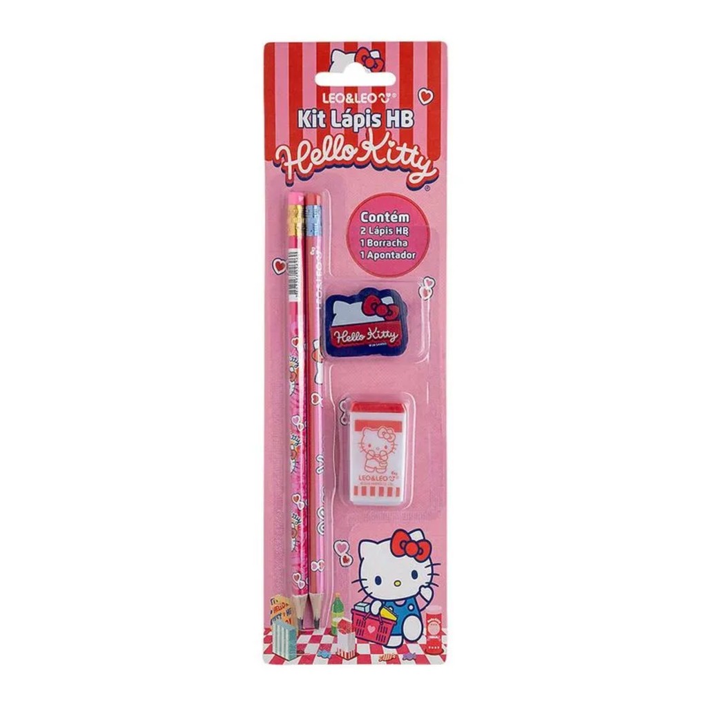 Kit Lápis Hb Hello Kitty 2 Lapis/Apontador/Borracha (Caixa com 24 Kits) Leonora - 71622 em Oferta na Shopee