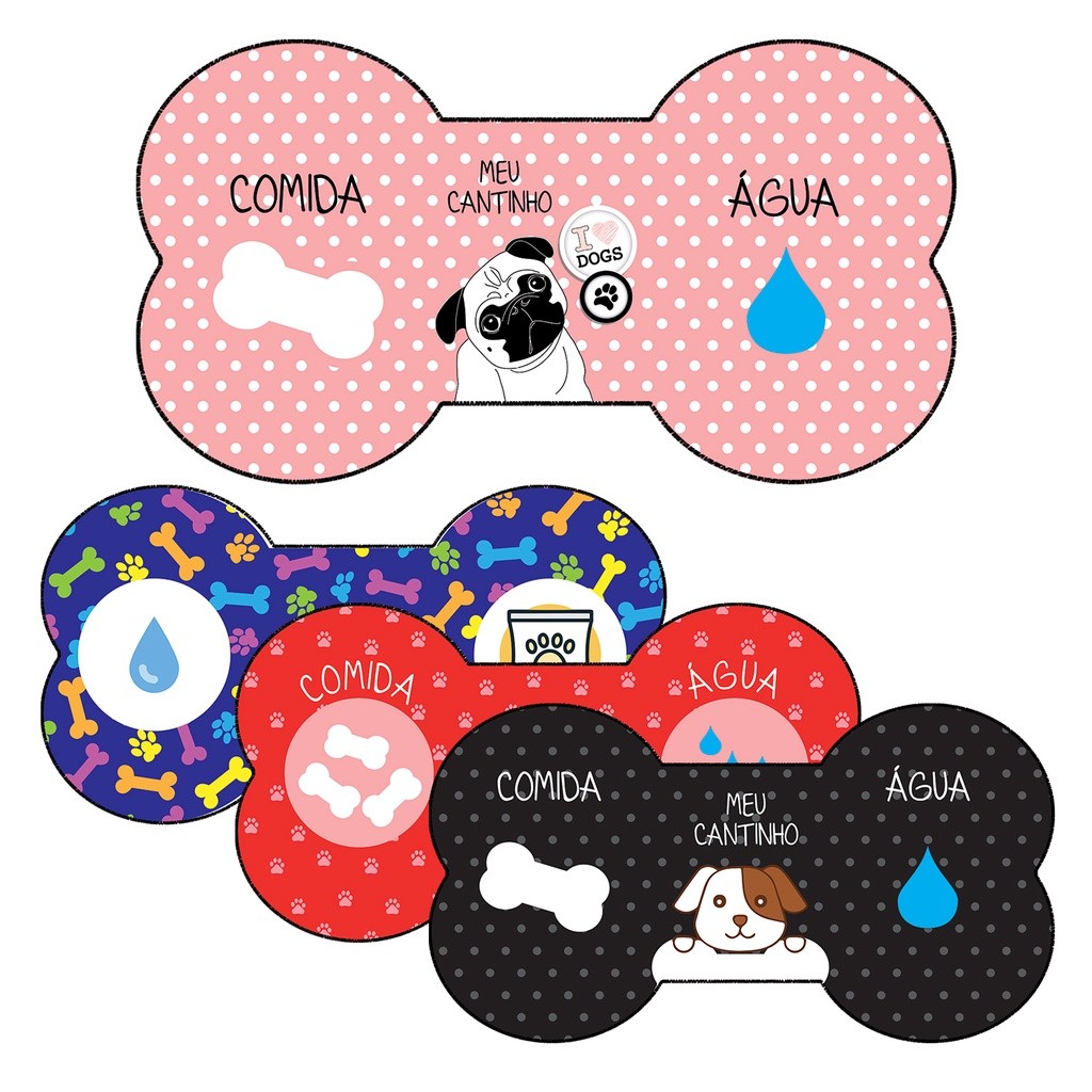 Tapete Pet Ossinho Cachorro Jogo Americano Água Comida Bebedouro Comedouro Várias Estampas
