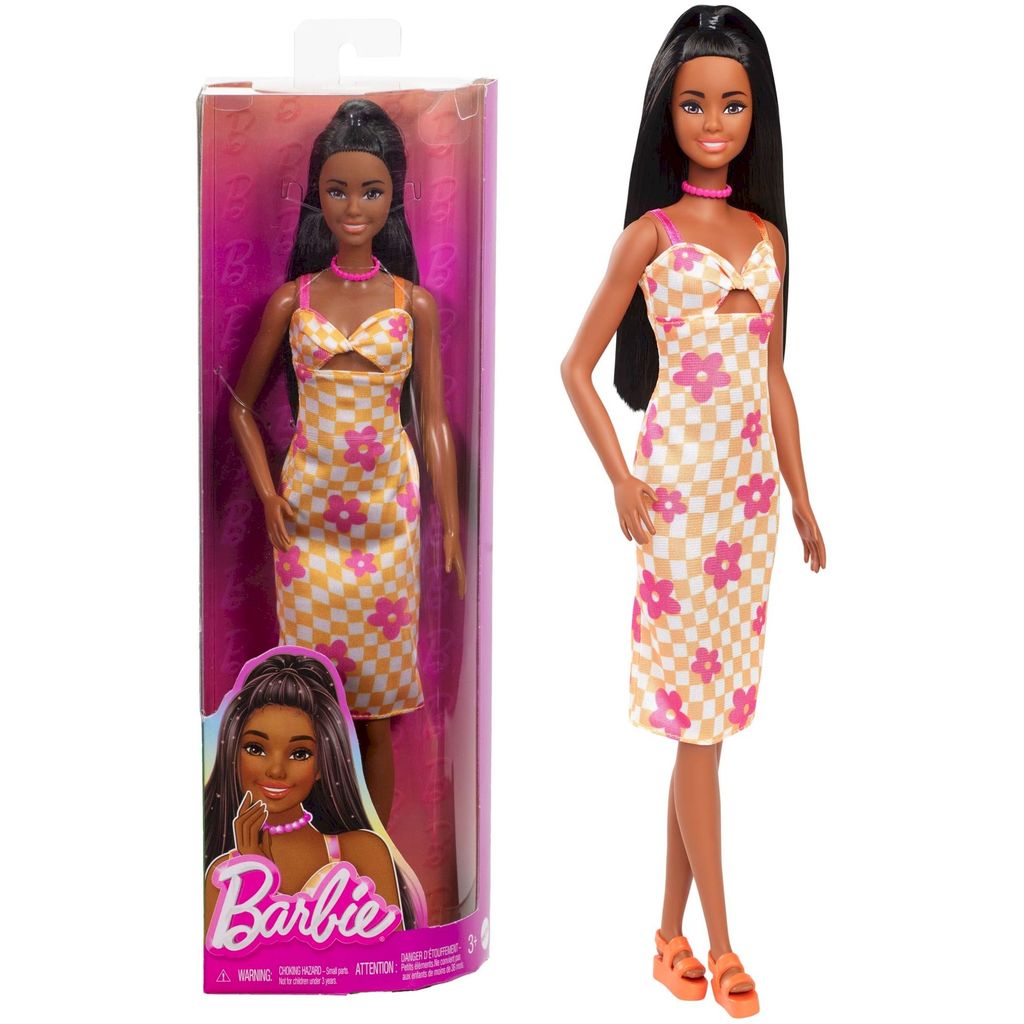 Boneca Barbie Fashionistas Negra Vestido Xadrez c/ Flores #233 - Mattel