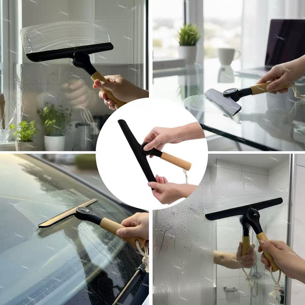 Rodo Mágico com Cabo de Bambu e Rotação 360° para Limpeza de Vidros, Espelhos e Carros em Oferta na Shopee