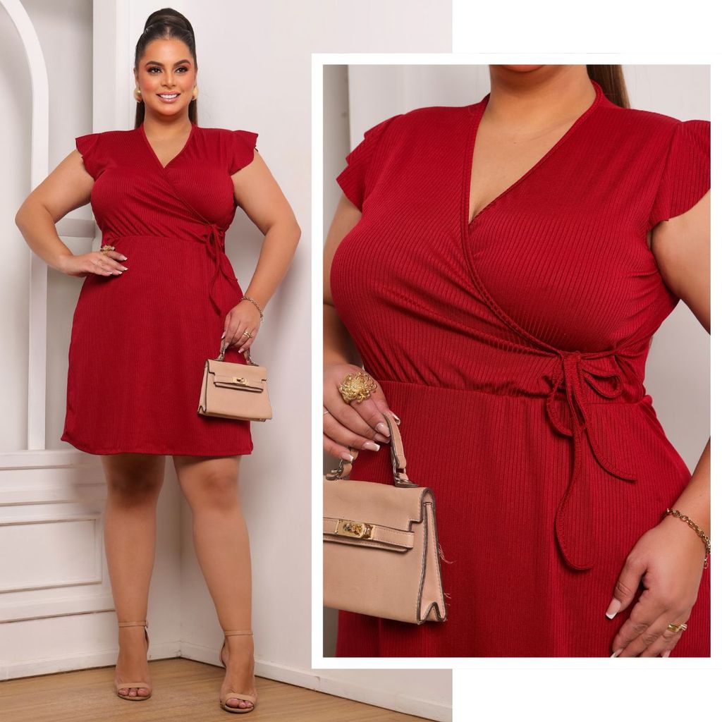 Vestido Feminino Plus Size Canelado Transpassado com Ajuste na Cintura Elegante Confortável Para o Dia a Dia em Oferta na Shopee