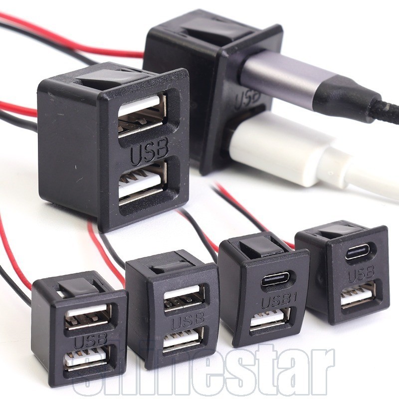 Soquete Preto Tipo C Duplo De Camada Dupla-Tomada De Alimentação De Carregamento De Lâmpada USB-Conector De Cabo Fêmea-A