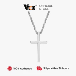 Colar Masculino De Cruz De Aço Inoxidável Vnox , Pingente Minimalista Prateado , Corrente Moderna Estilo Rock Rap , Pres