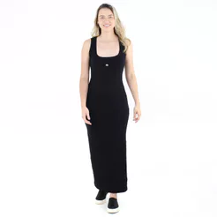 Vestido Colcci Canelado Midi Com Fenda Preto - Feminino