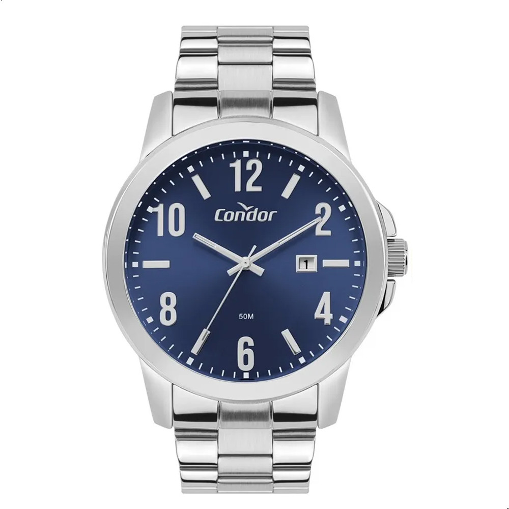 Relógio Masculino Condor Original Prata Fundo Azul CO2115NAQ/4A