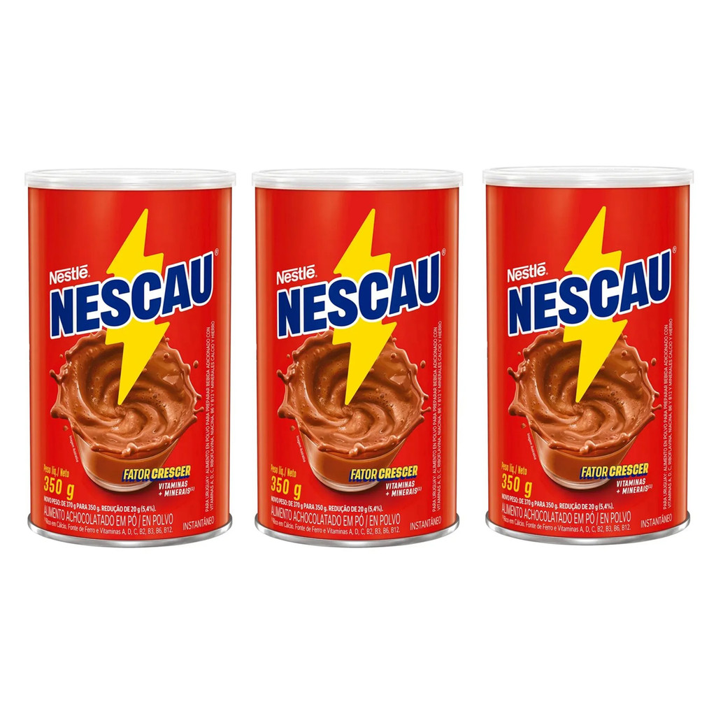 Kit c/3 Achocolatado Em Pó Nescau Lata 350g