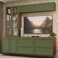 Estante Sala de Estar com Rack + Cristaleira 230cm Rustic/Verde Vik Madesa 01