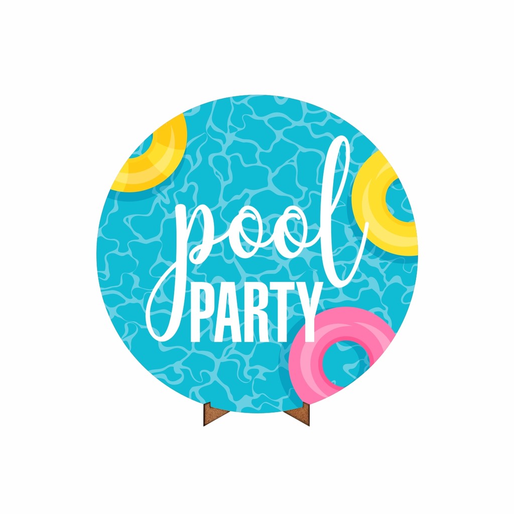 Painel Redondo Decorativo 3D Pool Party Em Tecido Sublimado 50cm x 50cm Com Suporte Em MDF