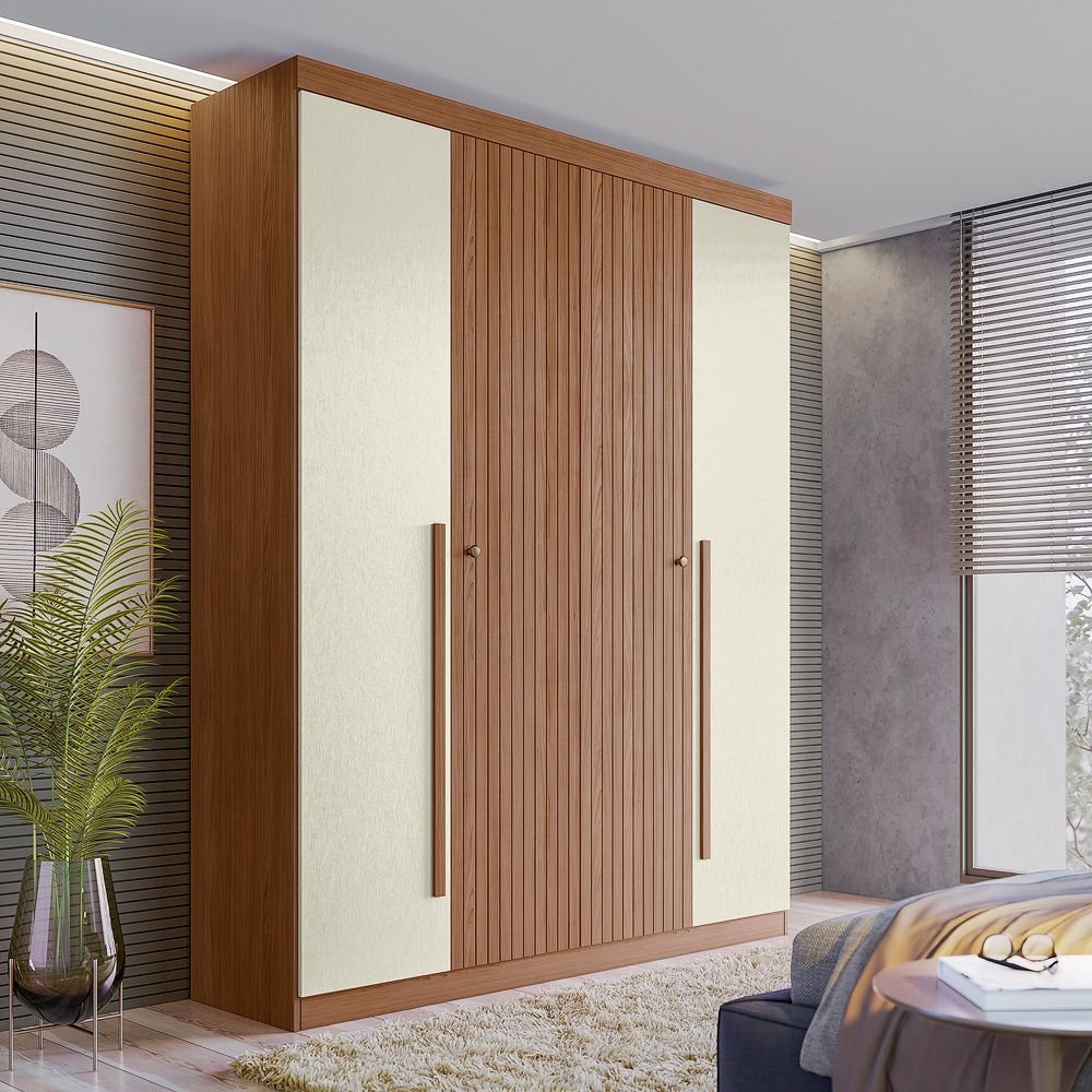 Guarda Roupa Solteiro Ripado 4 Portas 2 Gavetas Antony Jatoba/Areia em Oferta na Shopee