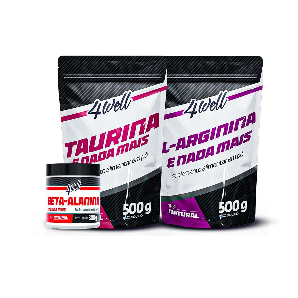 Kit Pré-Treino Sem Cafeína Beta Alanina 300g + L - Arginina 4well 500g + Taurina 500g em Oferta na Shopee
