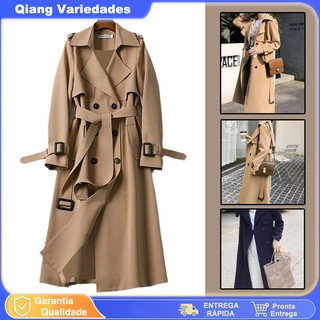 Mulheres Longa Jaqueta Primavera Outono Manga Comprida double breasted Elegante trench coat ladies casual outwea
