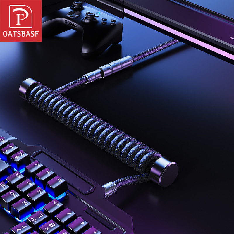 OATSBASF Cabo de Aviação 8K para Teclado Mecânico Magnético, Blindado e Design Espiral para Gamers