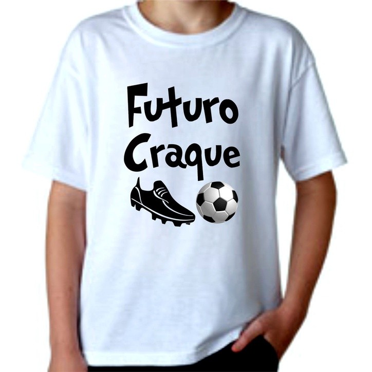 Camiseta Camisa Premium Infantil Estampada, Camisa Branca - Futuro Craque Envio Imediato