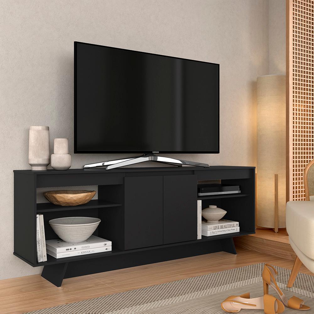 Rack 1,60m 55 Polegadas Tulum Preto - Móveis Arapongas em Oferta na Shopee