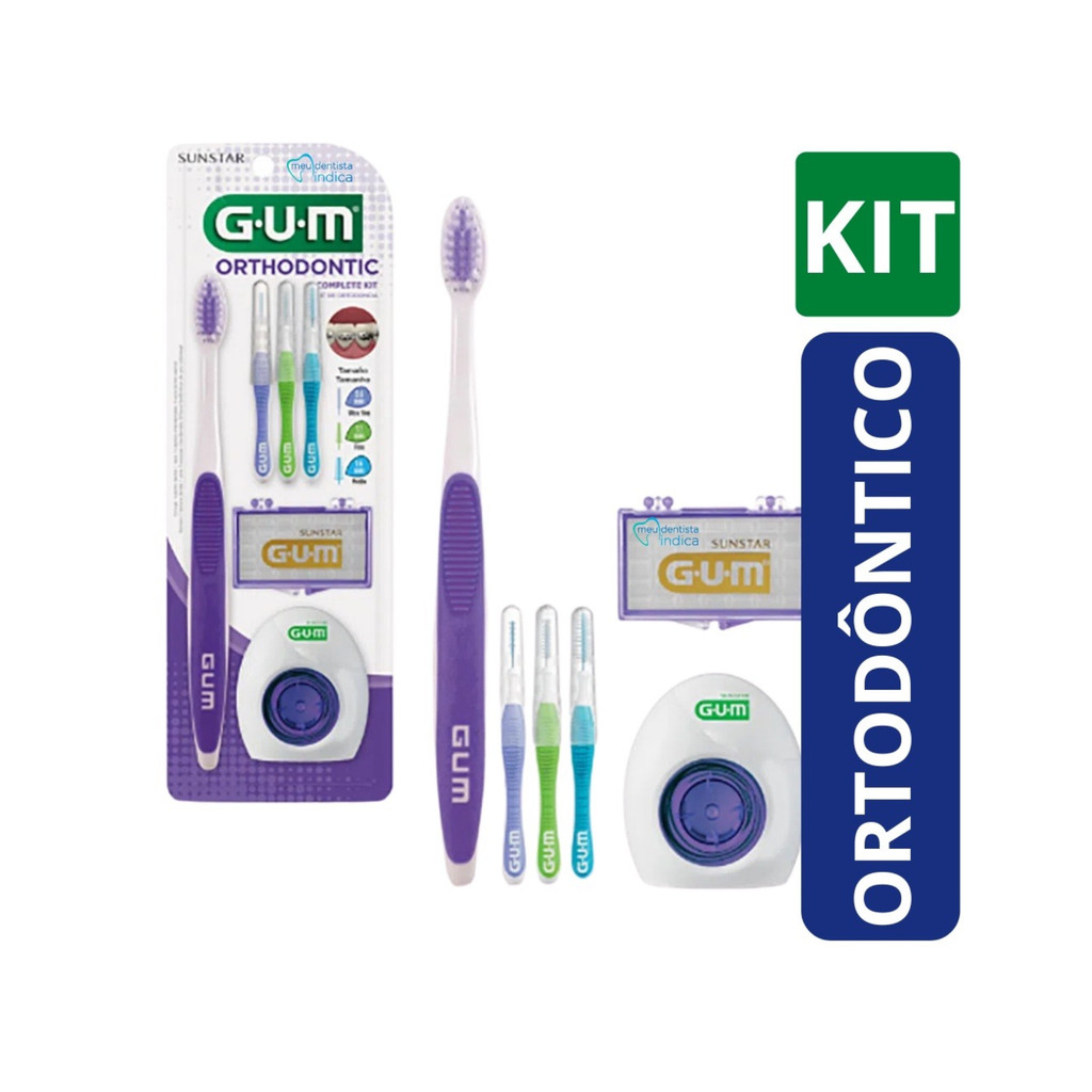 Kit Ortodôntico C/4 Peças (escova+fio+interdental+cera) - GUM em Oferta na Shopee
