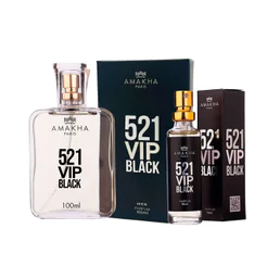 Kit Perfumado Masculino 521 Vip Black Amakha Paris com 2 Perfumes - 100ml e 15ml | Fougère para Noite