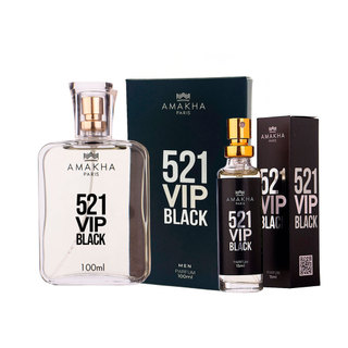 Kit Perfumado Masculino 521 Vip Black Amakha Paris com 2 Perfumes - 100ml e 15ml | Fougère para Noite