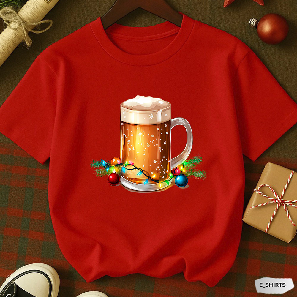 Camiseta Camisa 30.1 Basica Unissex Natalina Caneca de Cerveja | Estampa Divertida e Criativa de Natal Blusa Premium Env