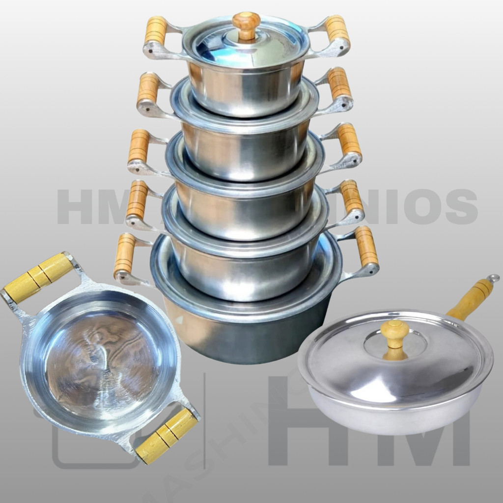 Imagem Jogo de Panelas em Alumínio Batido Fundido + 1 Frigideira Grossa com Pegadores De Madeira/LINHA PREMIUM