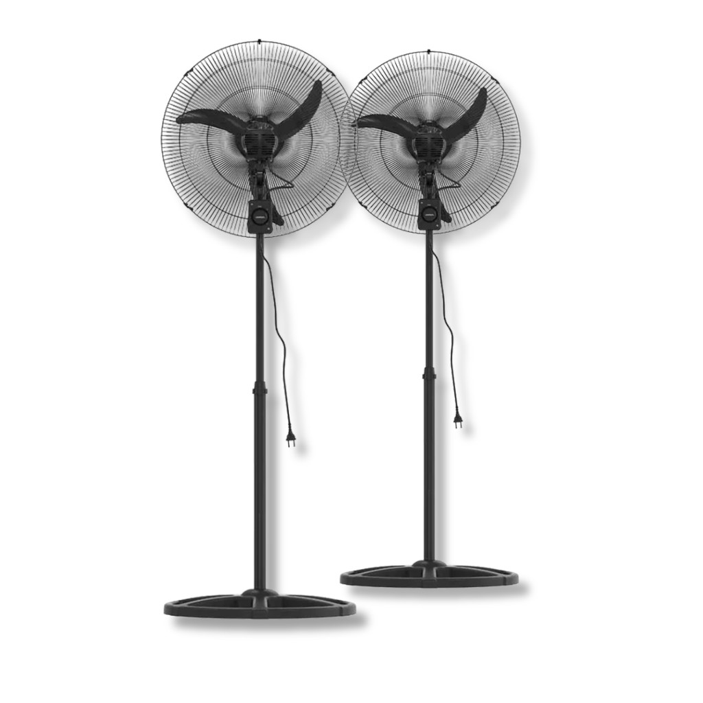 Kit 2 Ventiladores Coluna 50cm Ventisol 200w Bivolt 3 Pás Hélice Preto Premium Grade Aço Controle deslizante velocidade