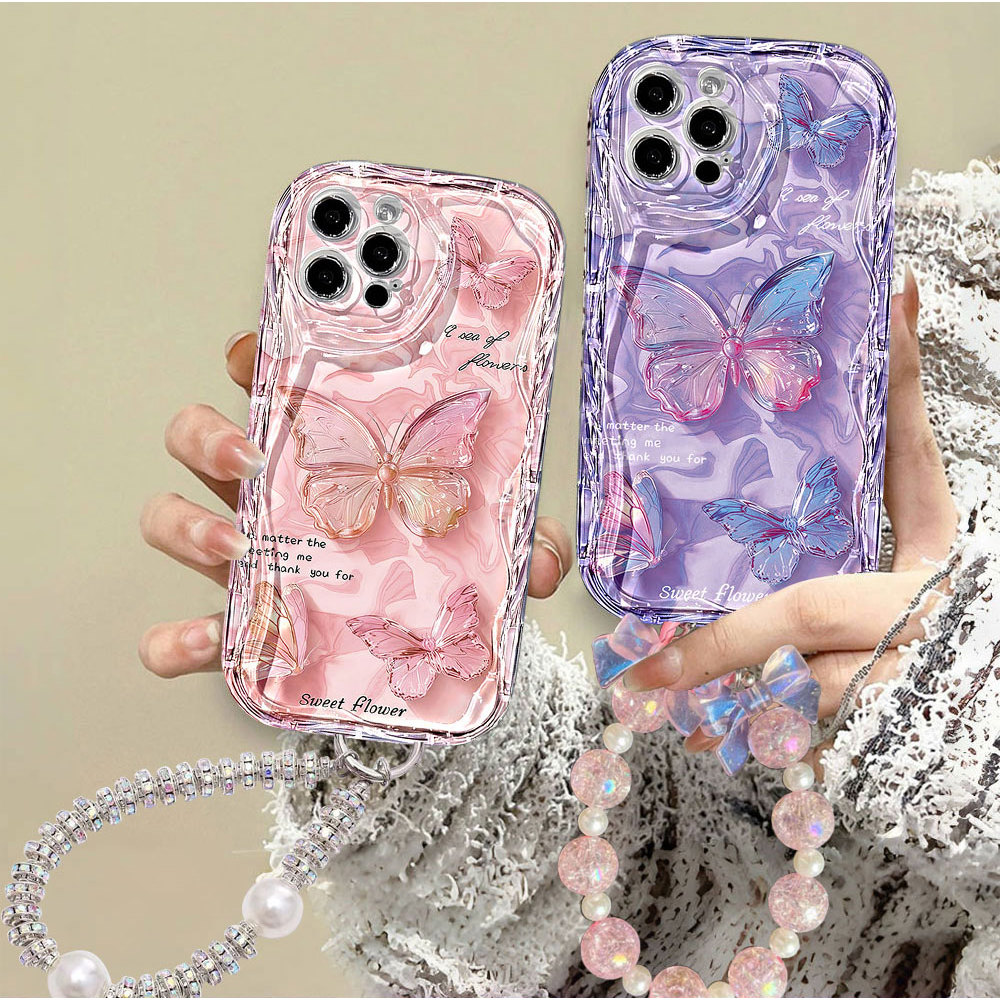 Capa Para Samsung A56 A36 A55 A54 A16 A15 A14 A05 A51 A52 A34 A35 A32 A13 A12 A04E De Telefone Borboleta Roxa E Rosa Mod