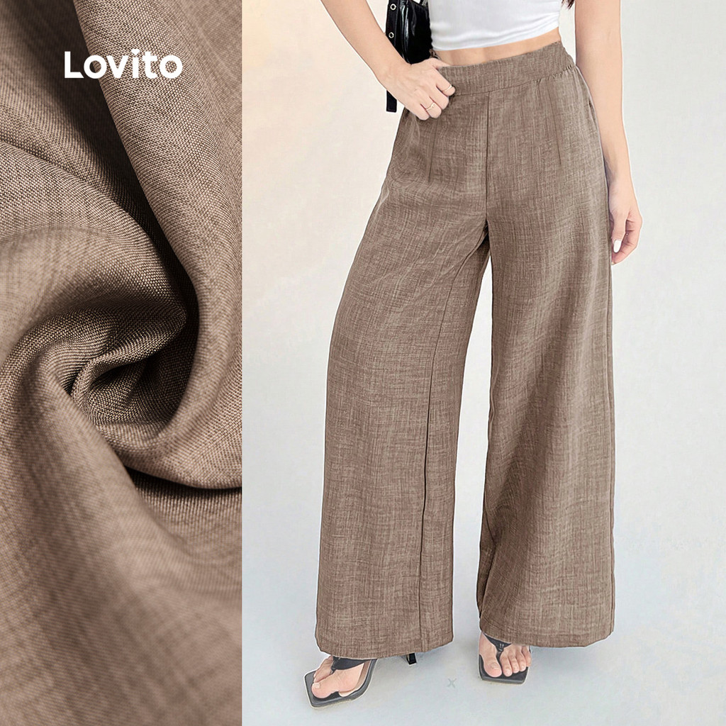 Lovito Calças Casuais Com Zíper Cor Cáqui Para Mulheres Para a Primavera/verão L150ED703 em Oferta na Shopee