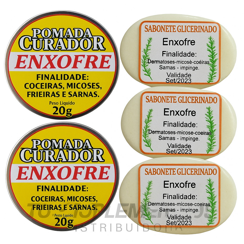 3 Sabonetes + 2 Pomadas Enxofre Extra Forte Sarna Micose Coceira