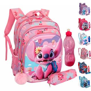 Kit Mochila Escolar Stitch 3D Rosa Menina Estojo Estampado Premium Reforçada Impermeável em Oferta na Shopee