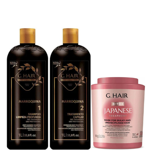 KIT G.HAIR MARROQUINA SHAMPOO 1+ TRATAMENTO 2 2X1L + B-TOX TRATAMENTO JAPONÊS 1KL