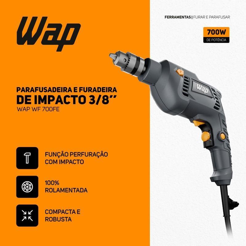 Parafusadeira e Furadeira WAP WF 700FE com Impacto Seletor Reverso 700W e Botão Trava 127V em Oferta na Shopee