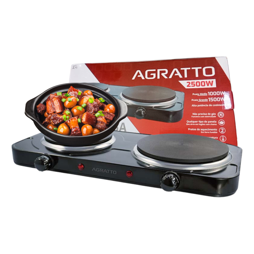 Fogão Elétrico De Mesa C/ Tomada 2 Bocas Pratos Preto 2500w 220v
